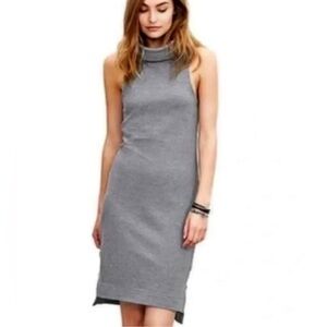 Banana Republic Sleeveless Turtleneck Ribbed Midi Dress Side Slit Zipper Grey LG